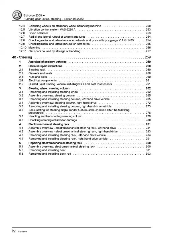 VW Scirocco 2008-2014 running gear axles steering repair workshop manual eBook