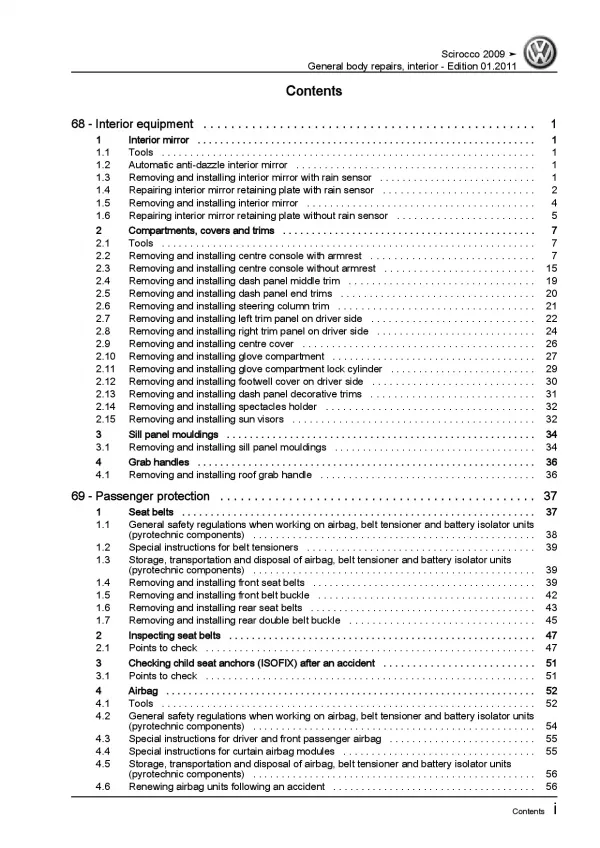 VW Scirocco (08-14) general body repairs interior repair workshop manual eBook