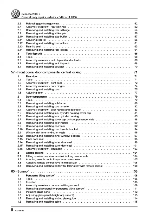 VW Scirocco (08-14) general body repairs exterior repair workshop manual eBook