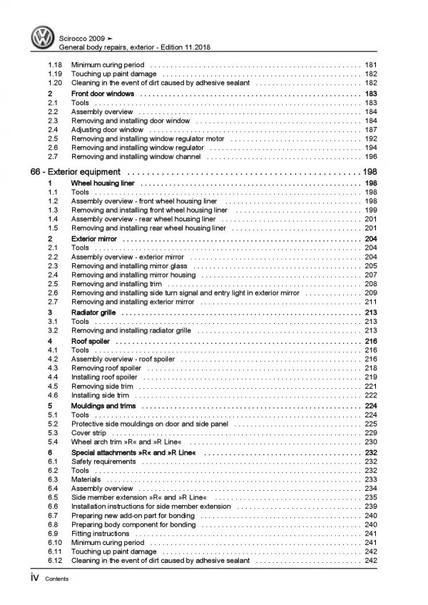 VW Scirocco (08-14) general body repairs exterior repair workshop manual eBook
