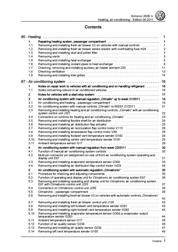 VW Scirocco (08-14) heating air conditioning system repair workshop manual eBook