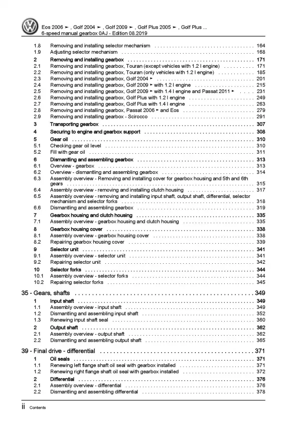 VW Scirocco (08-14) 6 speed manual gearbox 0AJ repair workshop manual eBook pdf