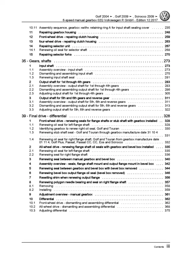 VW Scirocco (08-14) 6 speed manual gearbox 02Q repair workshop manual  eBook pdf