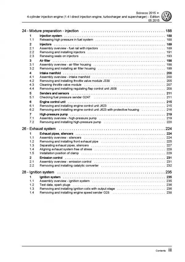 VW Scirocco (14-17) 4-cyl 1.4l petrol engines 160hp repair workshop manual eBook