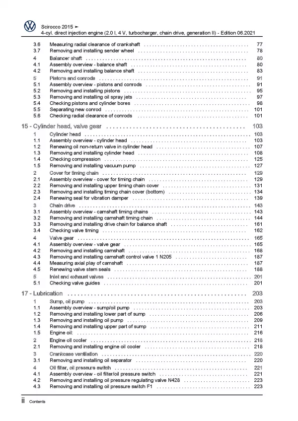 VW Scirocco (14-17) 4-cyl 2.0l petrol engines 155hp repair workshop manual eBook