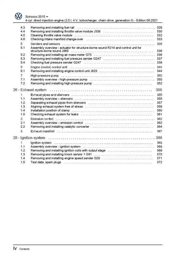 VW Scirocco (14-17) 4-cyl 2.0l petrol engines 155hp repair workshop manual eBook