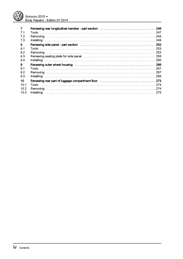 VW Scirocco type 13 2014-2017 body repairs workshop repair manual pdf ebook