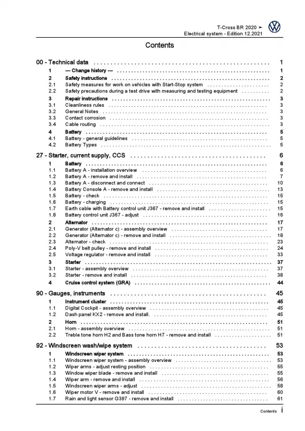 VW T-Cross BR type C1 from 2019 electrical system repair workshop manual pdf