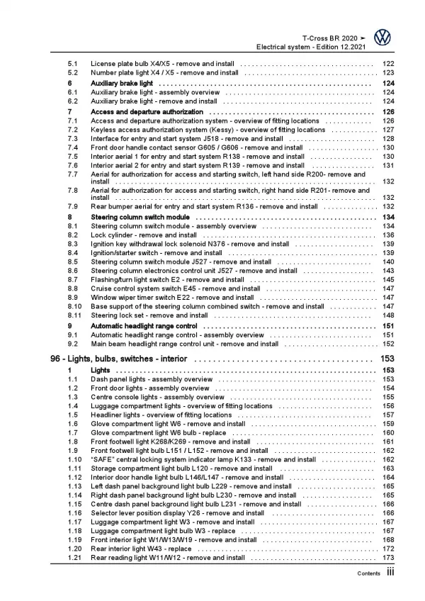 VW T-Cross BR type C1 from 2019 electrical system repair workshop manual pdf