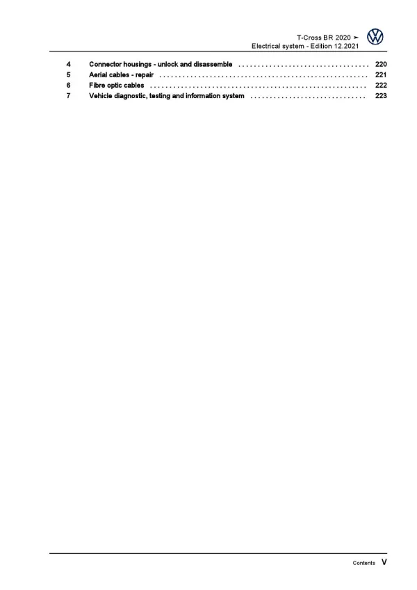 VW T-Cross BR type C1 from 2019 electrical system repair workshop manual pdf
