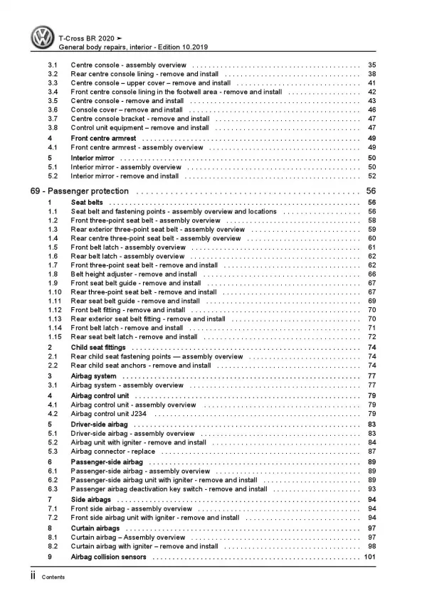 VW T-Cross BR type C1 from 2018 general body repairs interior repair manual pdf