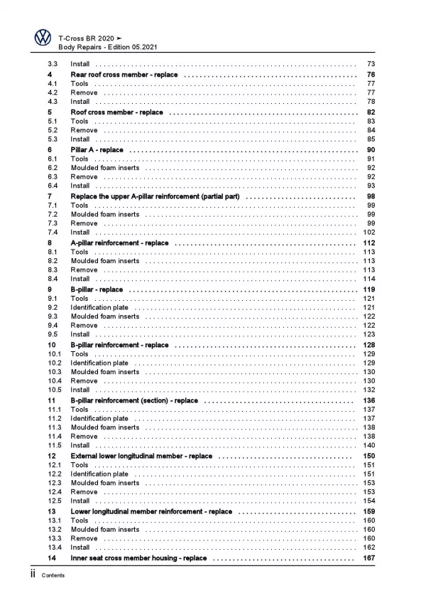 VW T-Cross BR type C1 from 2018 body repairs workshop repair manual pdf ebook