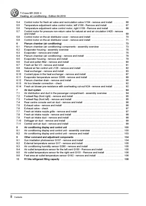 VW T-Cross BR C1 from 2019 heating air conditioning system repair manual pdf