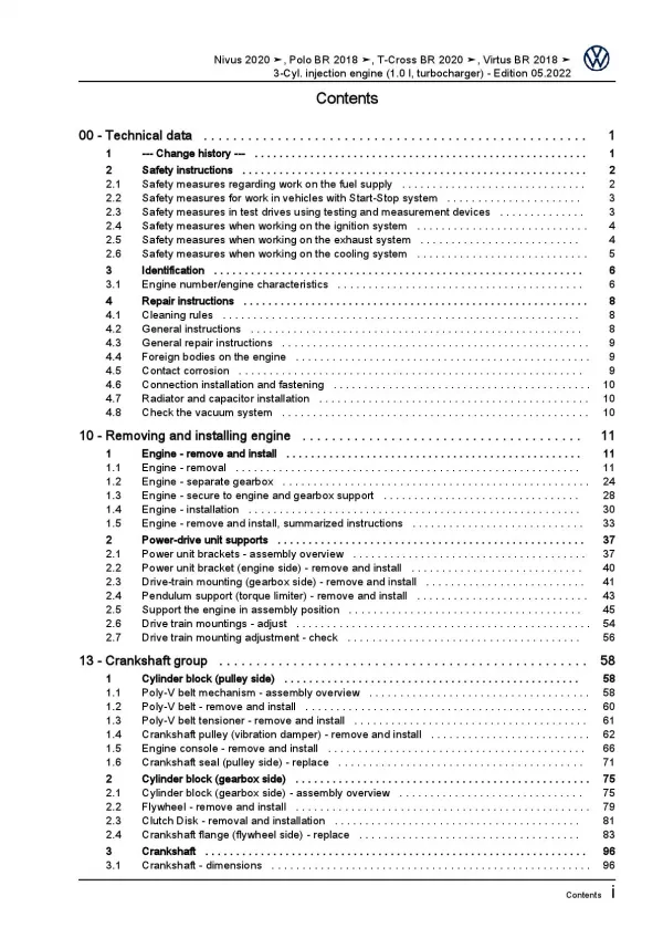 VW T-Cross BR C1 from 2019 3-cyl. 1.0l petrol engines 116 hp repair manual pdf