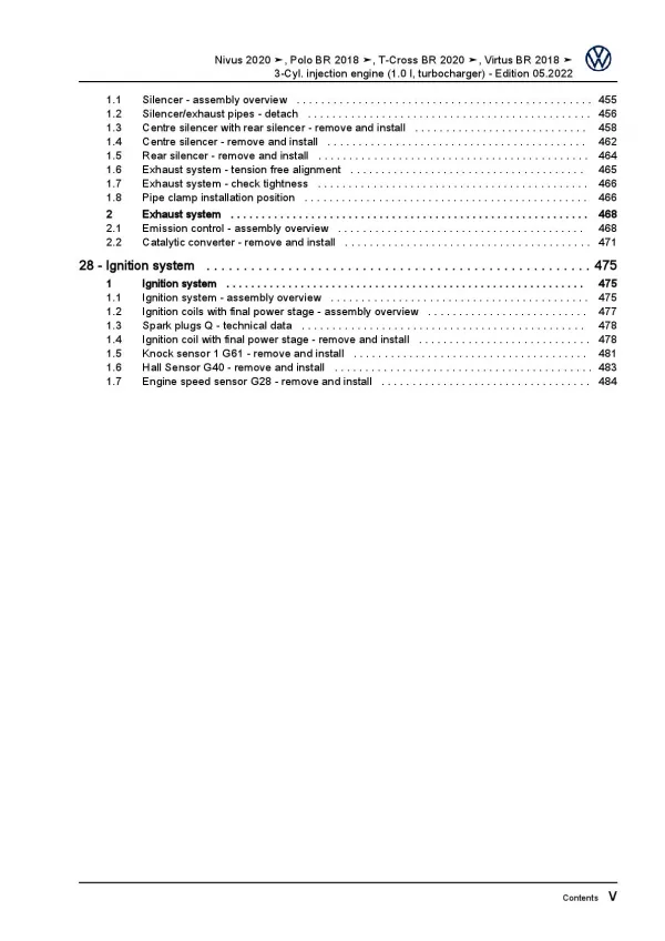 VW T-Cross BR C1 from 2019 3-cyl. 1.0l petrol engines 116 hp repair manual pdf