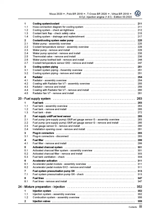 VW T-Cross BR C1 from 2019 4-cyl. 1.6l petrol engines 110 hp workshop manual pdf