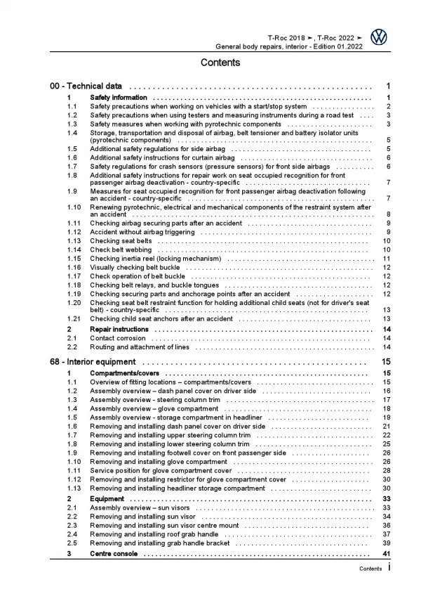 VW T-Roc A1 D1 (17-23) general body repairs interior repair workshop manual pdf