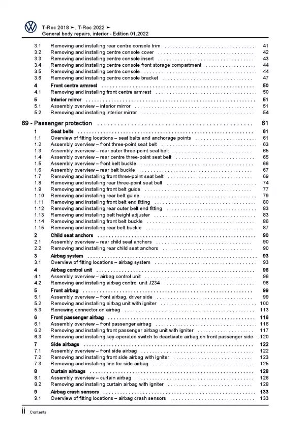 VW T-Roc A1 D1 (17-23) general body repairs interior repair workshop manual pdf