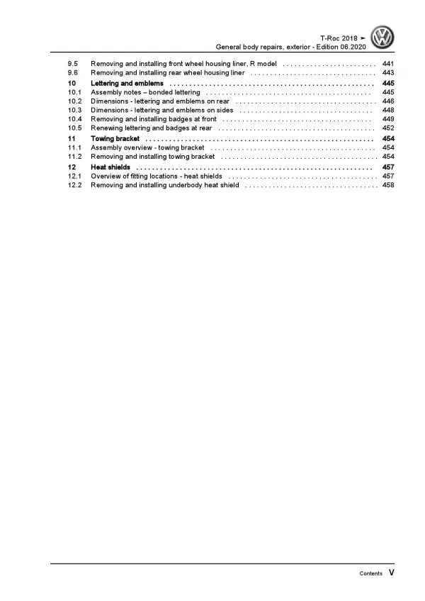 VW T-Roc A1 2017-2021 general body repairs exterior repair workshop manual pdf