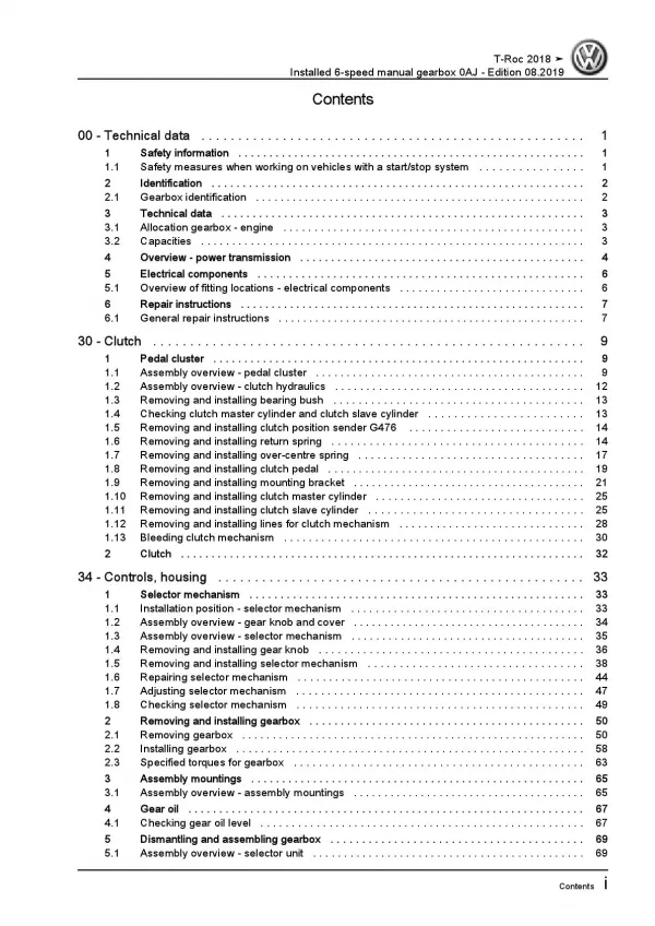VW T-Roc A1 2017-2021 installed 6 speed manual gearbox 0AJ repair manual pdf