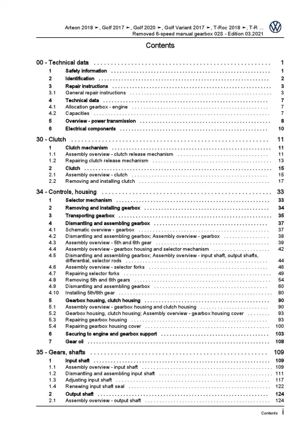 VW T-Roc A1 2017-2021 removed 6 speed manual gearbox 02S repair manual pdf