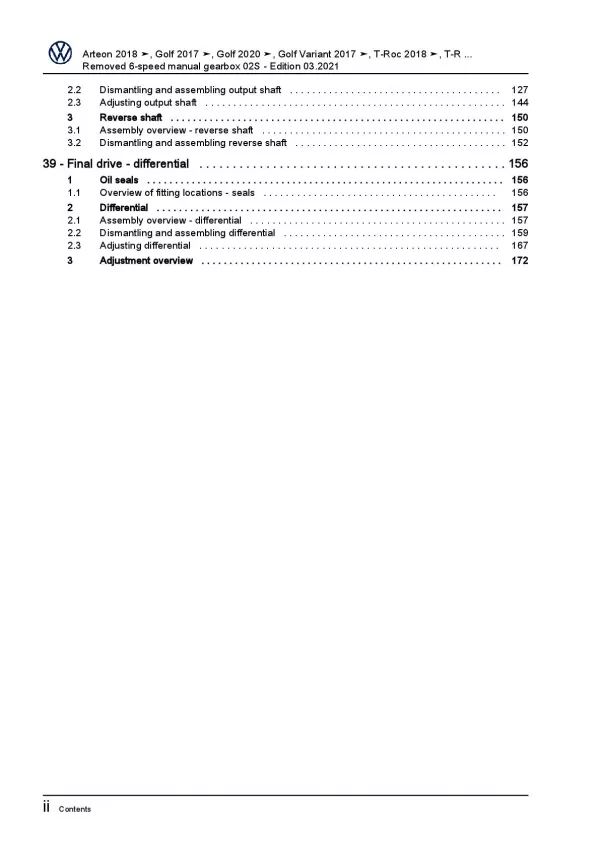 VW T-Roc A1 2017-2021 removed 6 speed manual gearbox 02S repair manual pdf