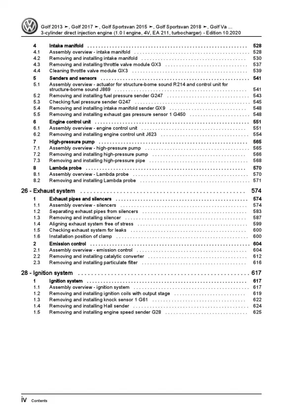 VW T-Roc A1 2017-2021 3-cyl. 1.0l petrol engines 85-115 hp repair manual pdf