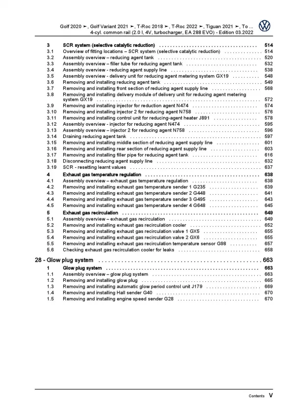 VW T-Roc A1 D1 2017-2023 4-cyl. 2.0l diesel engines 115-200 hp repair manual pdf