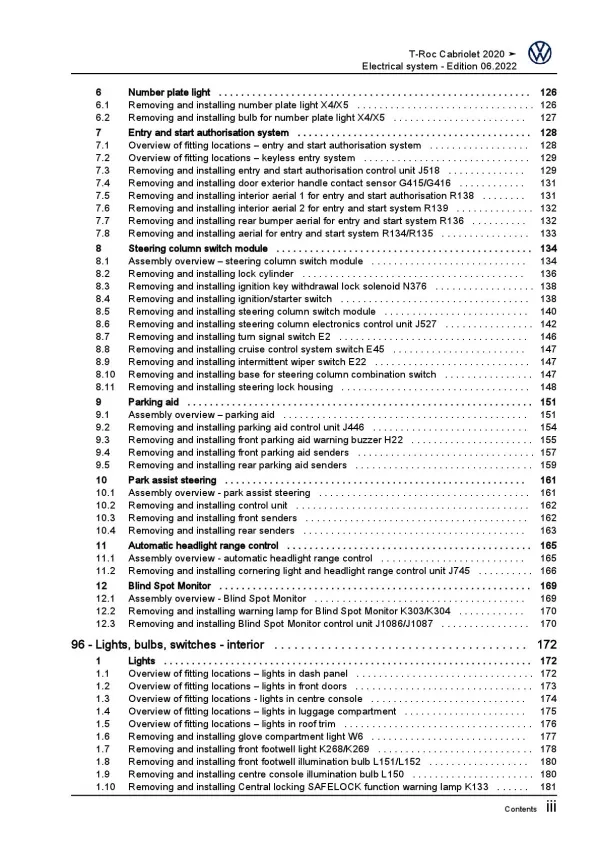 VW T-Roc Cabrio type AC 2019-2021 electrical system repair workshop manual pdf