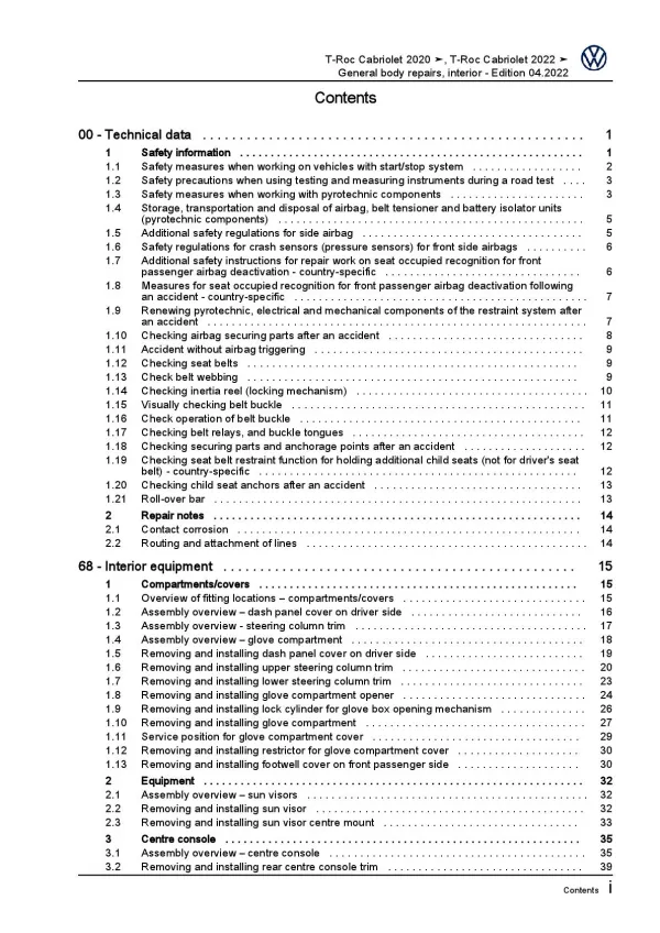 VW T-Roc Cabrio AC 2019-2023 general body repairs interior repair manual pdf