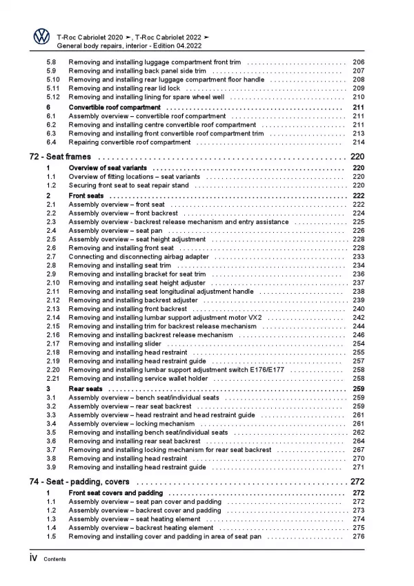 VW T-Roc Cabrio AC 2019-2023 general body repairs interior repair manual pdf