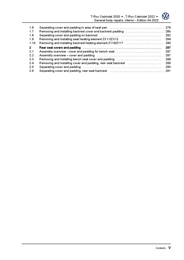 VW T-Roc Cabrio AC 2019-2023 general body repairs interior repair manual pdf