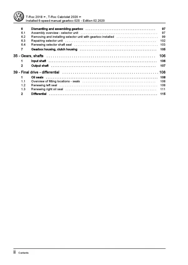 VW T-Roc Cabrio AC 2019-2021 installed 6 speed manual gearbox 02S repair manual
