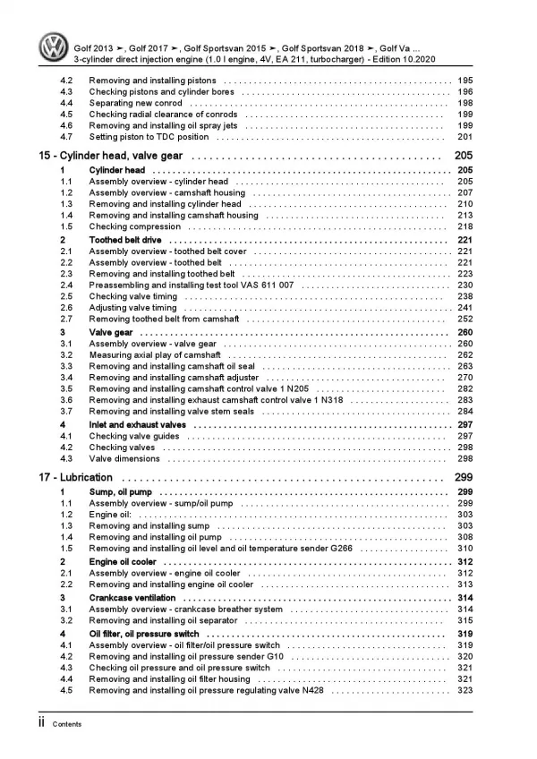 VW T-Roc Cabrio AC 19-21 3-cyl. 1.0l petrol engines 85-115 hp repair manual pdf