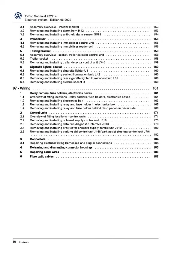 VW T-Roc Cabrio type AC 2021-2023 electrical system repair workshop manual pdf