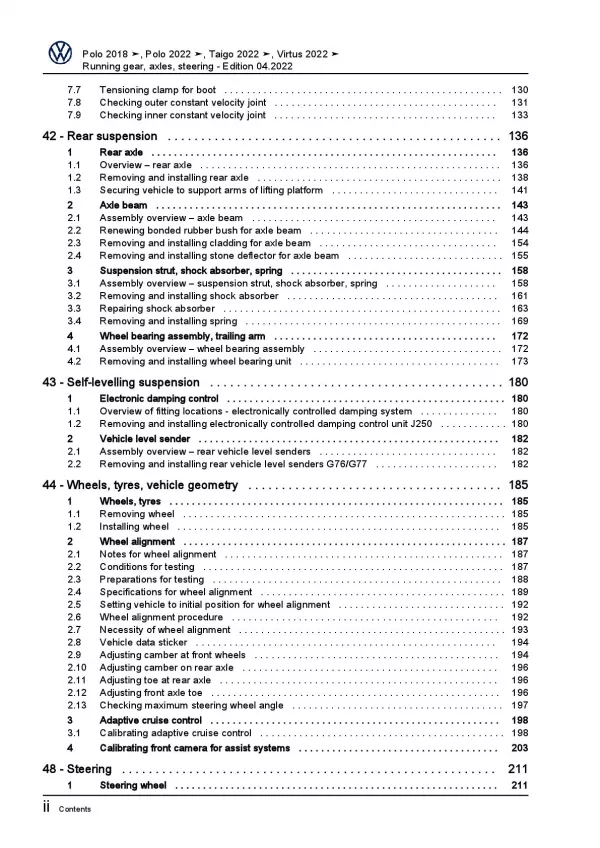 VW Taigo CS from 2021 running gear axles steering repair workshop manual pdf