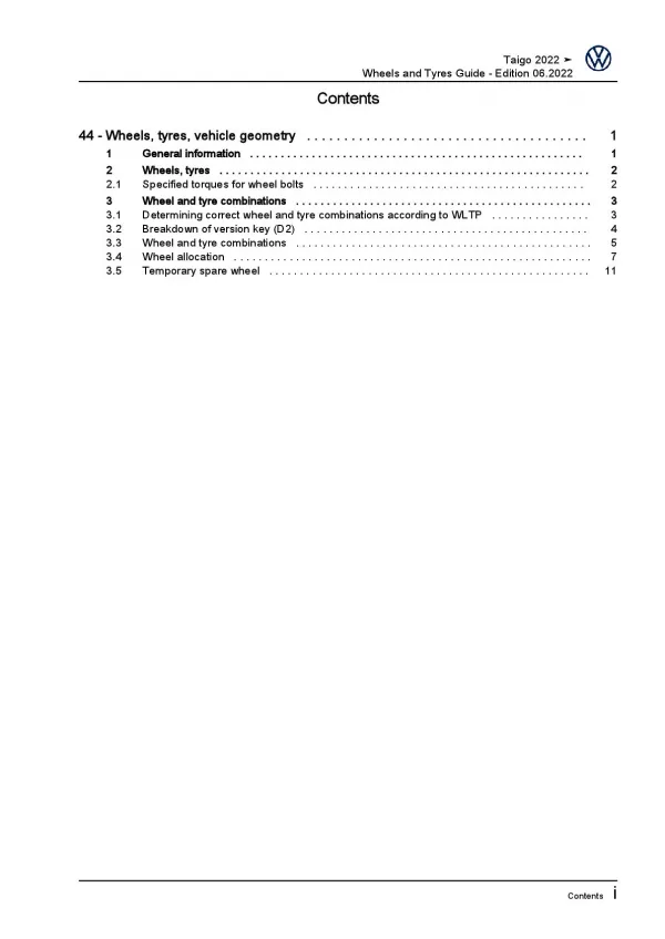 VW Taigo type CS from 2021 wheels and tyres repair workshop manual pdf ebook