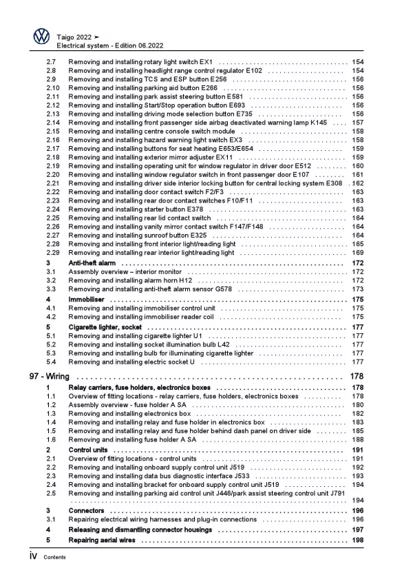 VW Taigo type CS from 2021 electrical system repair workshop manual pdf ebook
