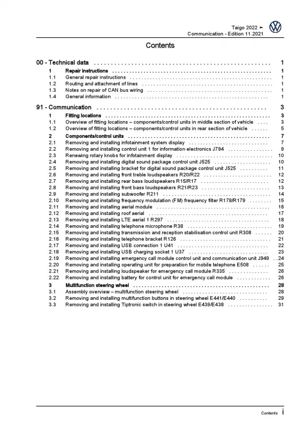 VW Taigo CS from 2021 communication radio navigation repair workshop manual pdf