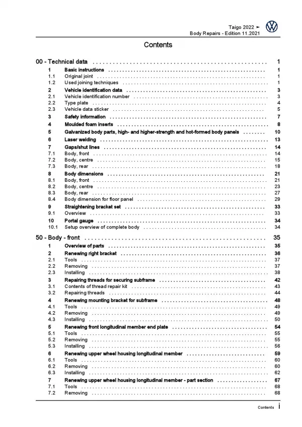 VW Taigo type CS from 2021 body repairs workshop repair manual pdf ebook