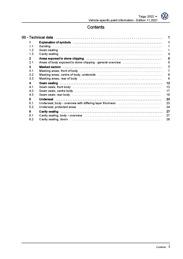 VW Taigo type CS from 2021 paint information repair workshop manual pdf ebook