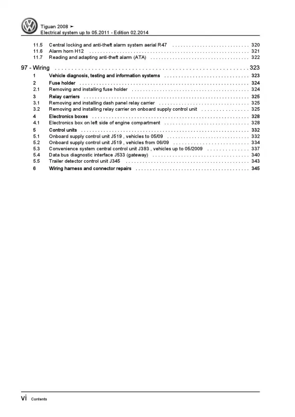 VW Tiguan type 5N 2007-2011 electrical system repair workshop manual pdf ebook