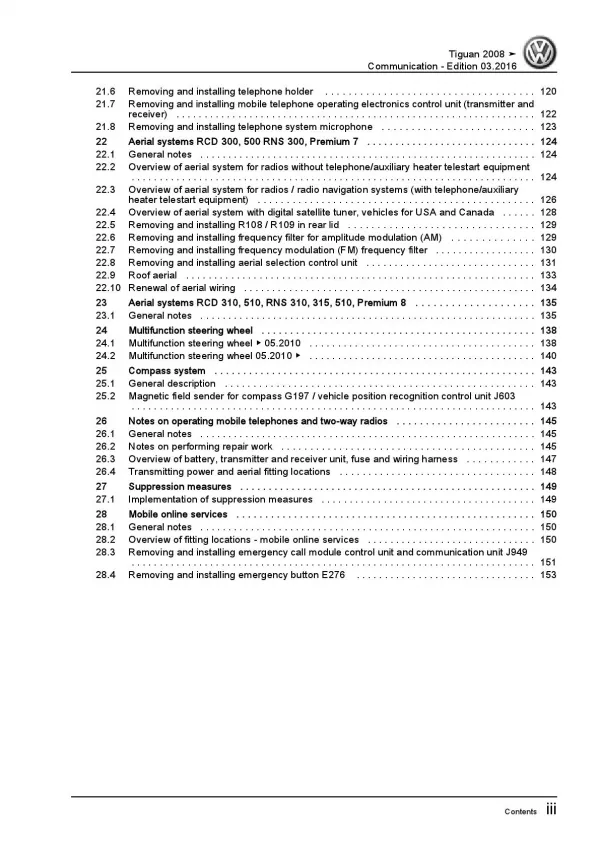 VW Tiguan 5N 2007-2016 communication radio navigation repair workshop manual pdf