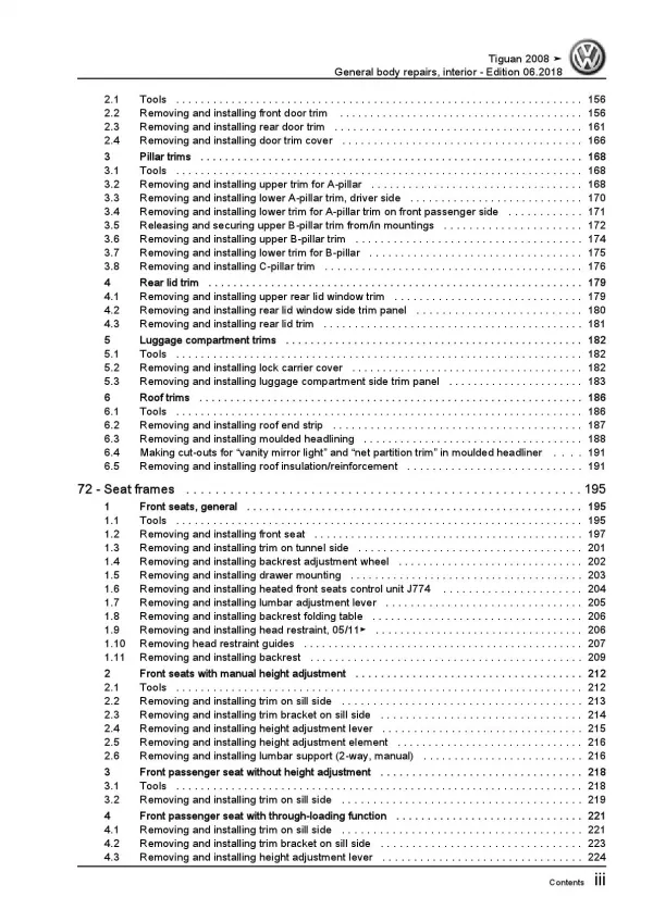 VW Tiguan 5N 2007-2016 general body repairs interior repair workshop manual pdf