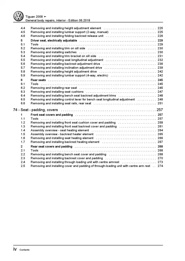 VW Tiguan 5N 2007-2016 general body repairs interior repair workshop manual pdf