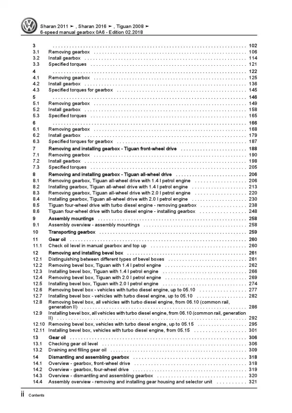 VW Tiguan type 5N (07-16) 6 speed manual gearbox 0A6 repair workshop manual pdf