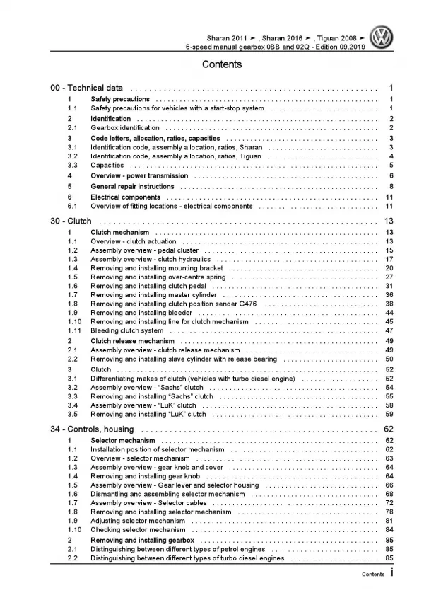 VW Tiguan 5N (07-16) 6 speed manual gearbox 0BB 02Q repair workshop manual pdf