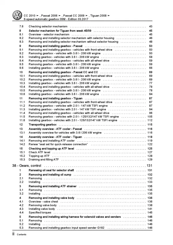 VW Tiguan 5N 2007-2016 6 speed automatic gearbox 09M repair workshop manual pdf