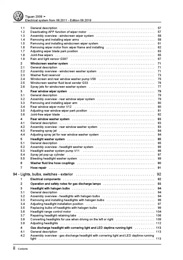 VW Tiguan type 5N 2011-2016 electrical system repair workshop manual pdf ebook