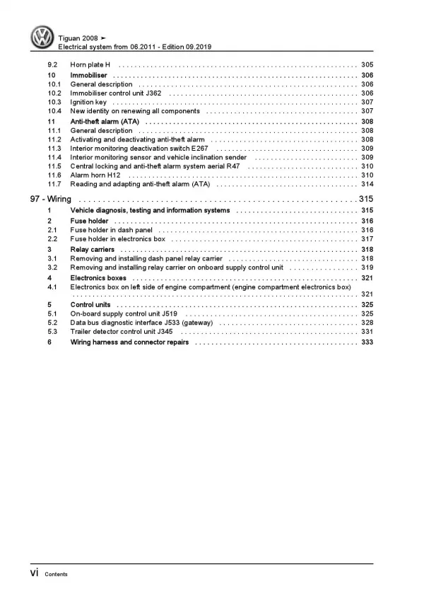VW Tiguan type 5N 2011-2016 electrical system repair workshop manual pdf ebook